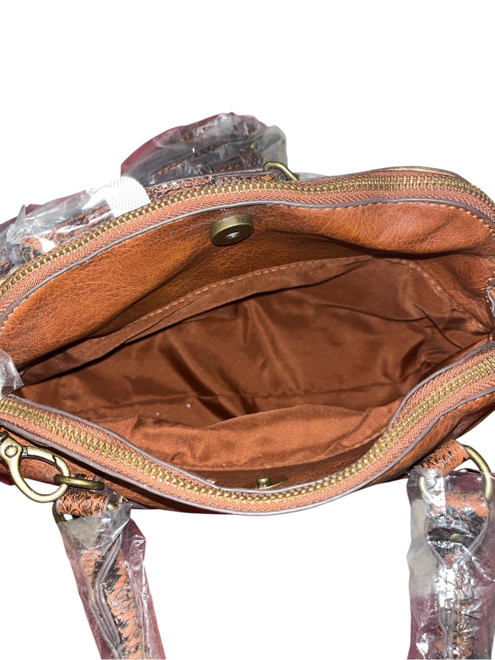 Time and Tru Brown Faux Leather Satchel with Snake-Print Accents - Picture 2 of 2